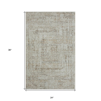 2' X 3' Beige Abstract Distressed Area Rug