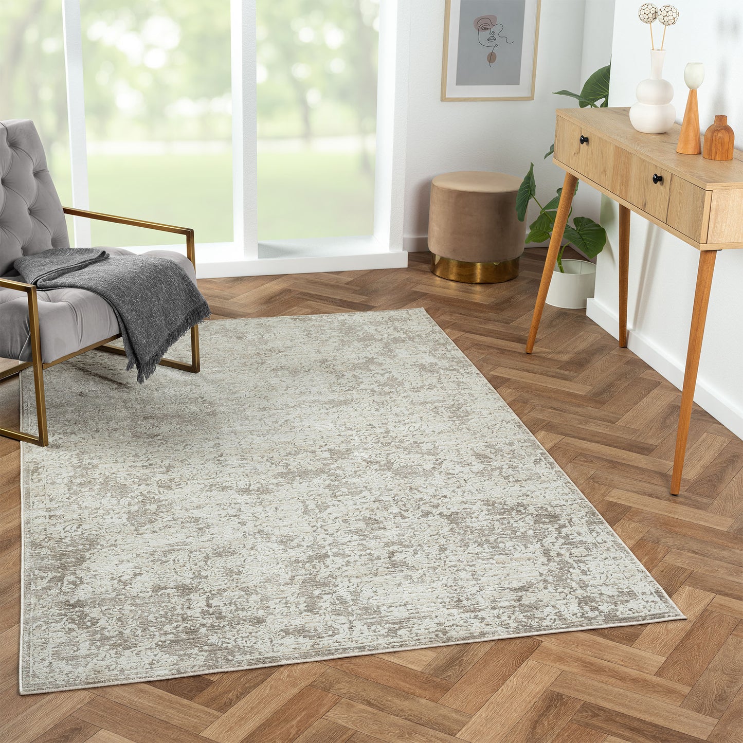 2' X 3' Gray Abstract Distressed Area Rug