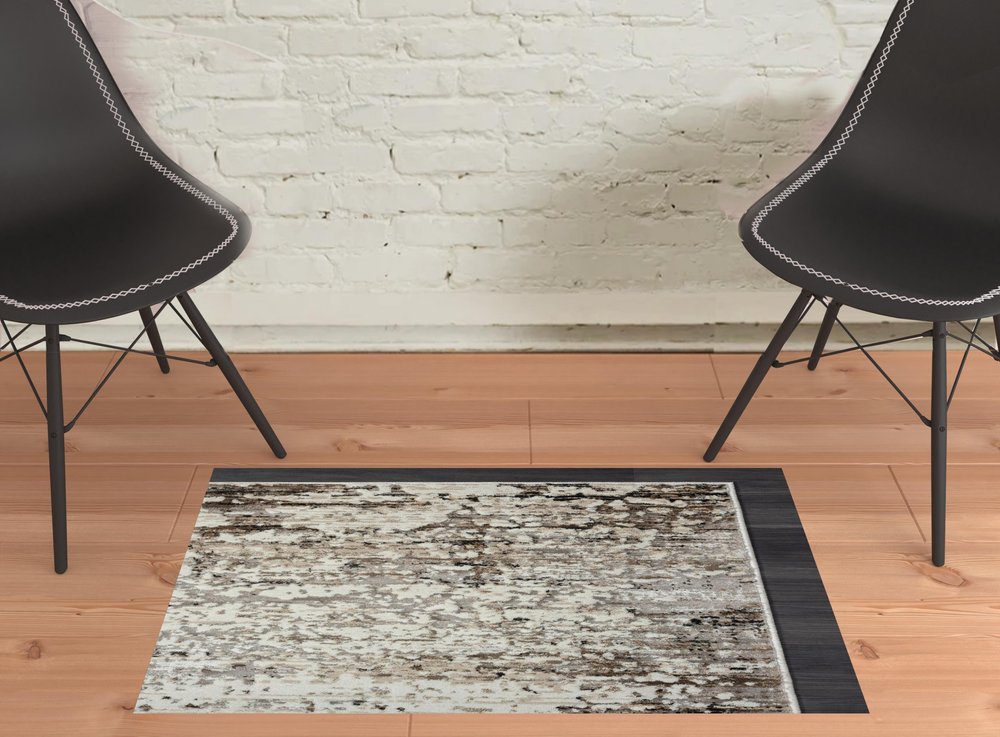 2' X 3' Beige Abstract Distressed Area Rug