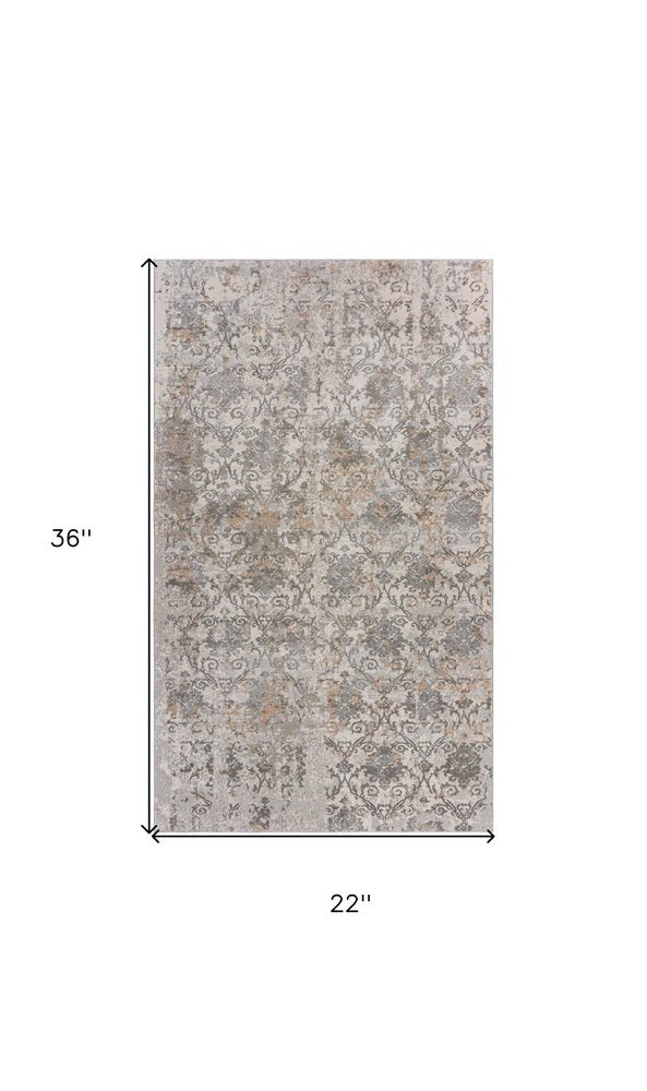 2' X 3' Cream Abstract Distressed Area Rug