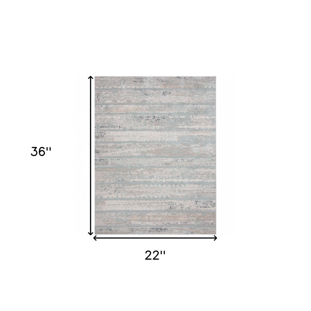 2' X 3' Blue Abstract Distressed Area Rug