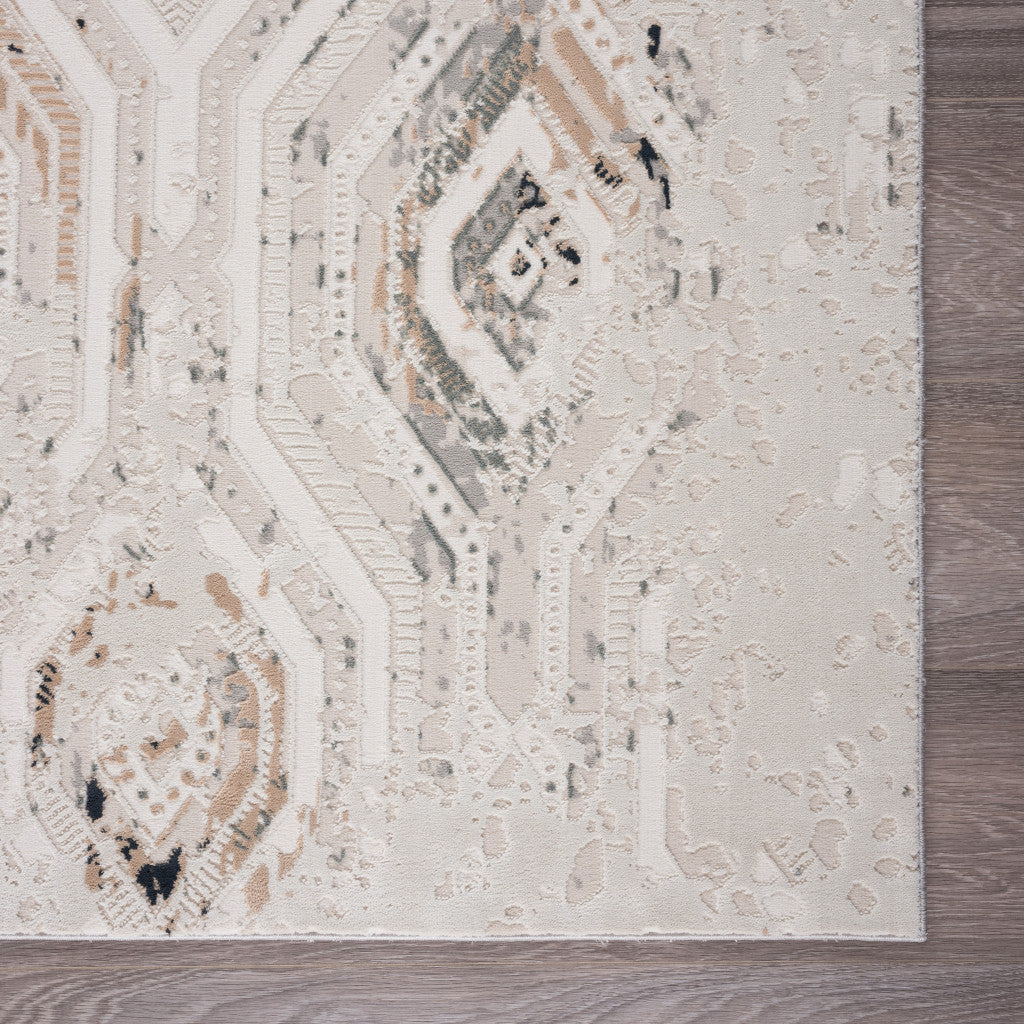 2' X 3' Cream Abstract Distressed Area Rug