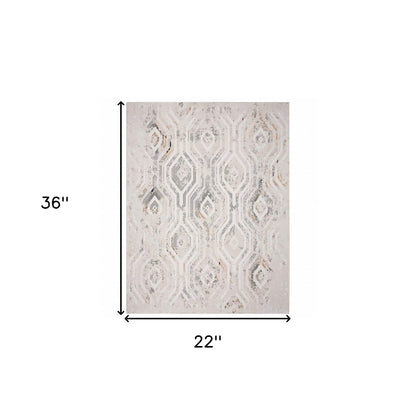 2' X 3' Cream Abstract Distressed Area Rug