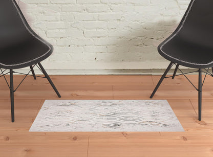 2' X 3' Cream Abstract Distressed Area Rug