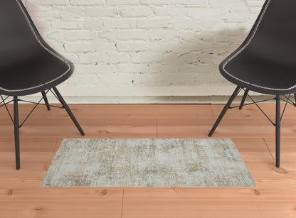 2' X 3' Gray Damask Distressed Area Rug