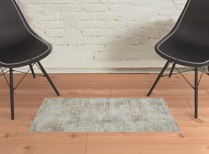 2' X 3' Gray Damask Distressed Area Rug