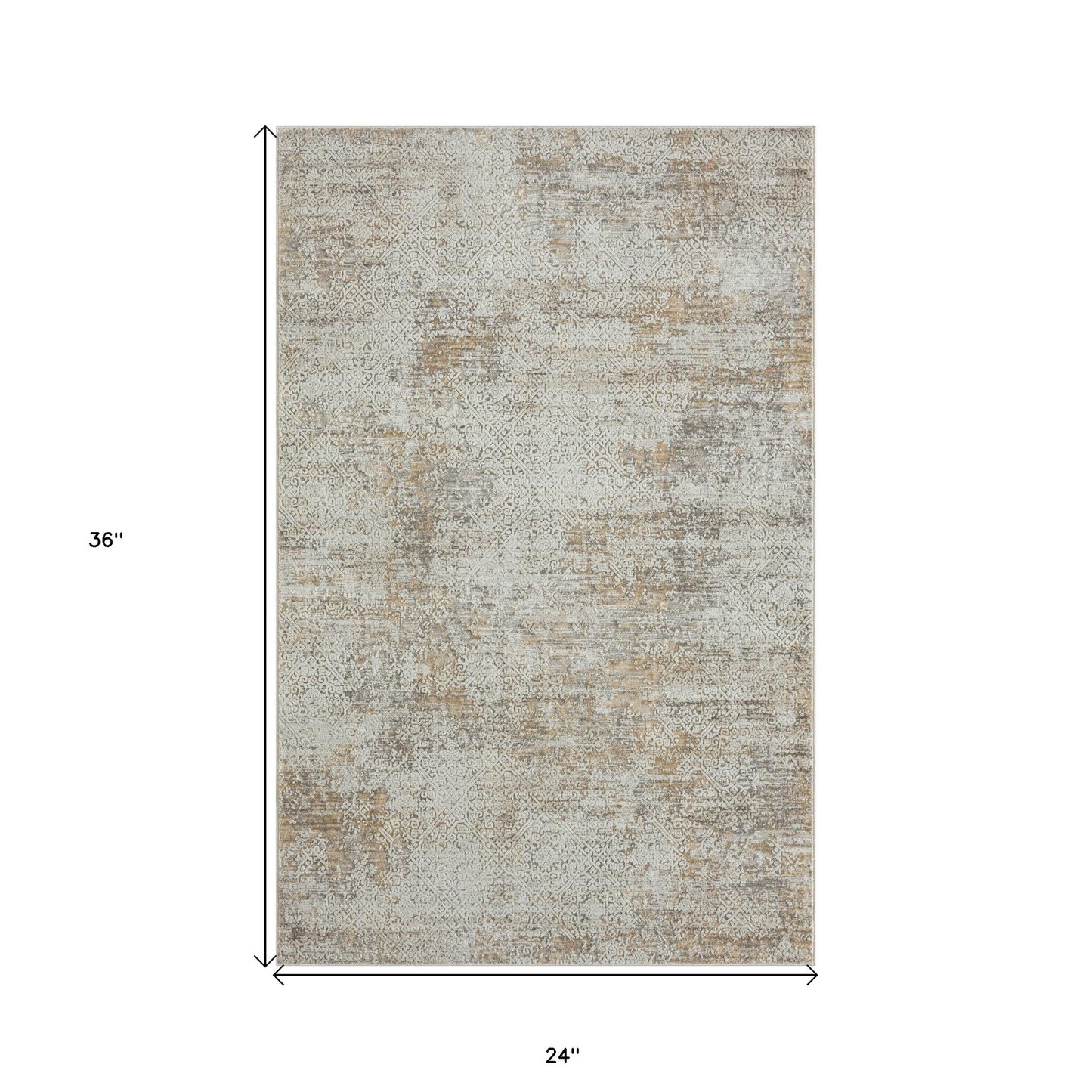 2' X 3' Gray Damask Distressed Area Rug