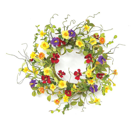 20" Green And Yellow Summer Mixed Assortment Artificial Wreath