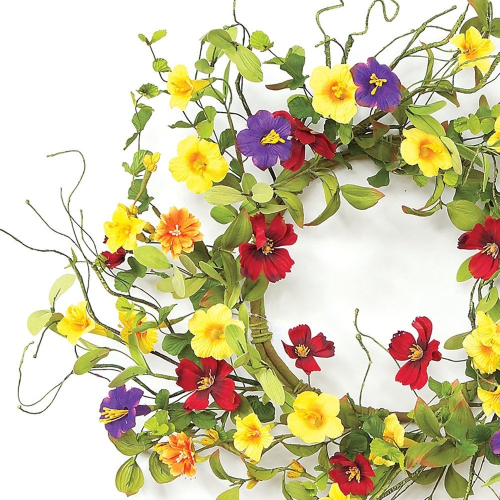 20" Green And Yellow Summer Mixed Assortment Artificial Wreath
