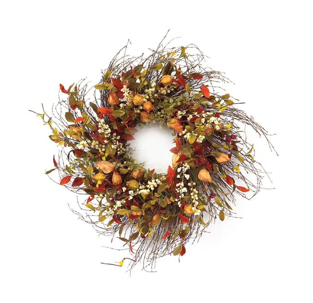 20" Green Brown  And White Fall Mixed Assortment Artificial Wreath