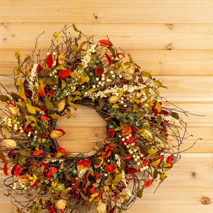 20" Green Brown  And White Fall Mixed Assortment Artificial Wreath