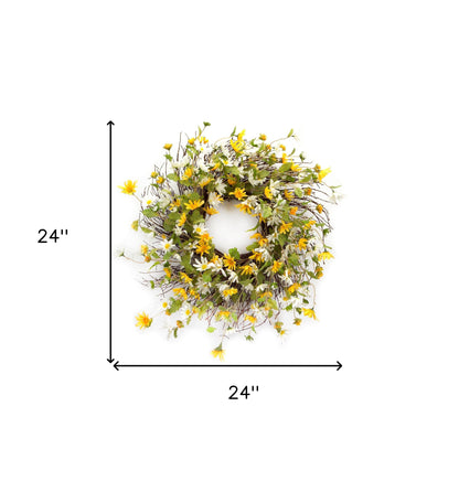 24" Yellow and White Spring Daisy Artificial Wreath