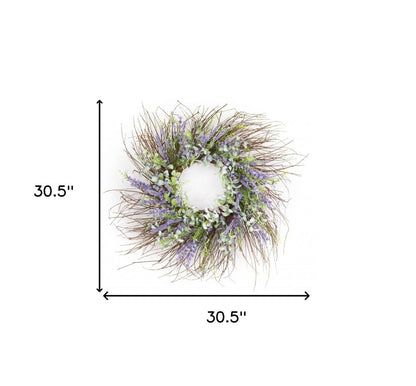 31" Purple Spring Twig And Mixed Assortment Artificial Wreath