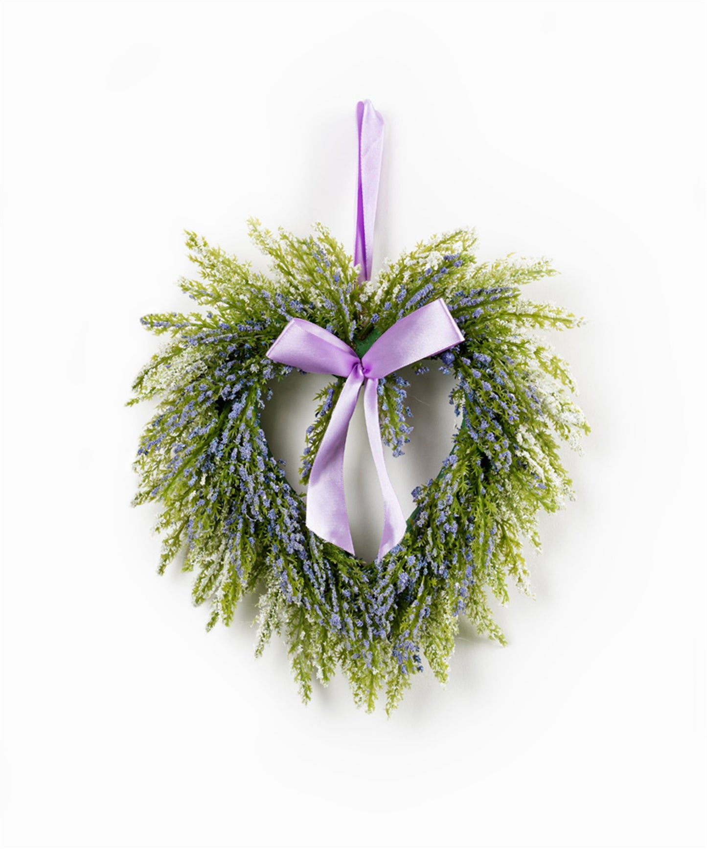 Set Of 9" Purple Artificial Heart Lavender Wreath