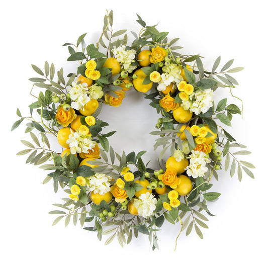 28" Green and Yellow Artificial Summer Lemon Wreath