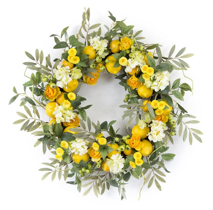 28" Green White And Yellow Summer Lemon Artificial Wreath