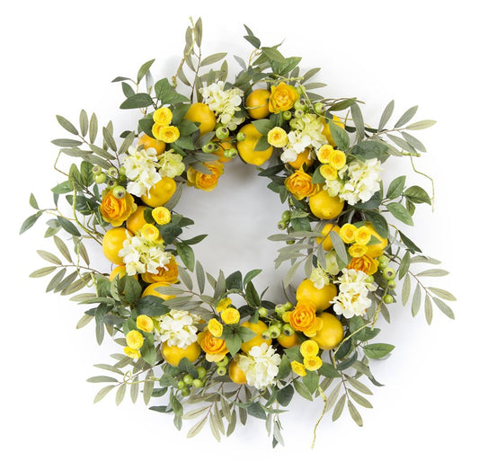 28" Green White And Yellow Summer Lemon Artificial Wreath