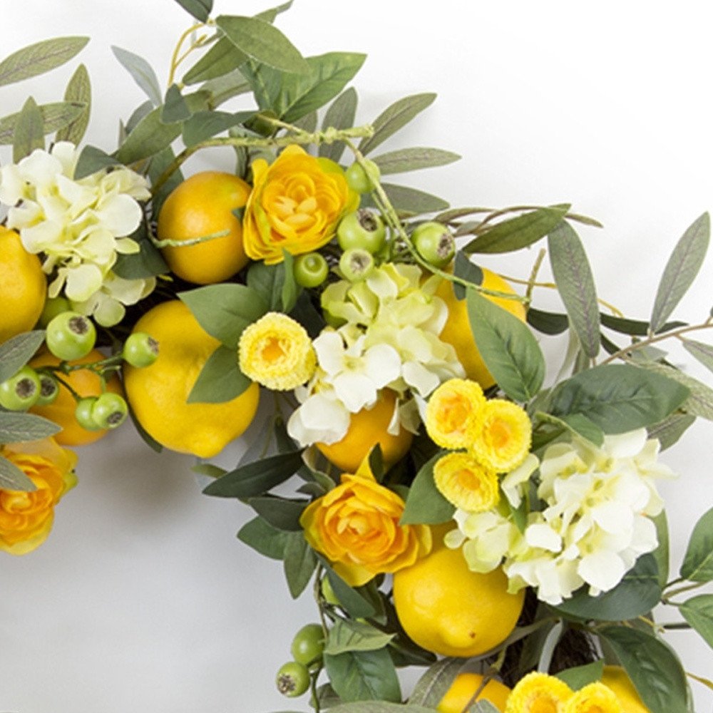 28" Green White And Yellow Summer Lemon Artificial Wreath