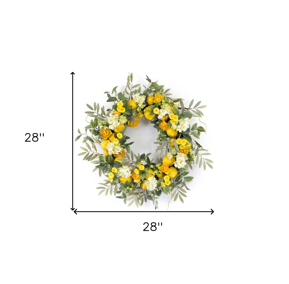 28" Green White And Yellow Summer Lemon Artificial Wreath