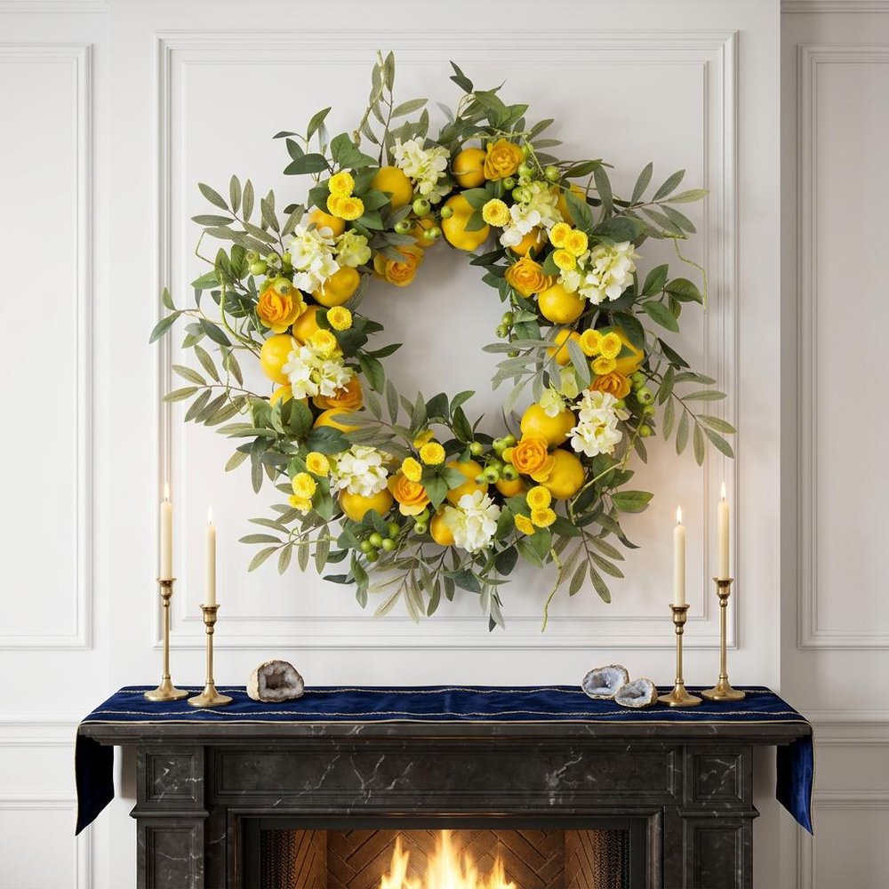 28" Green White And Yellow Summer Lemon Artificial Wreath