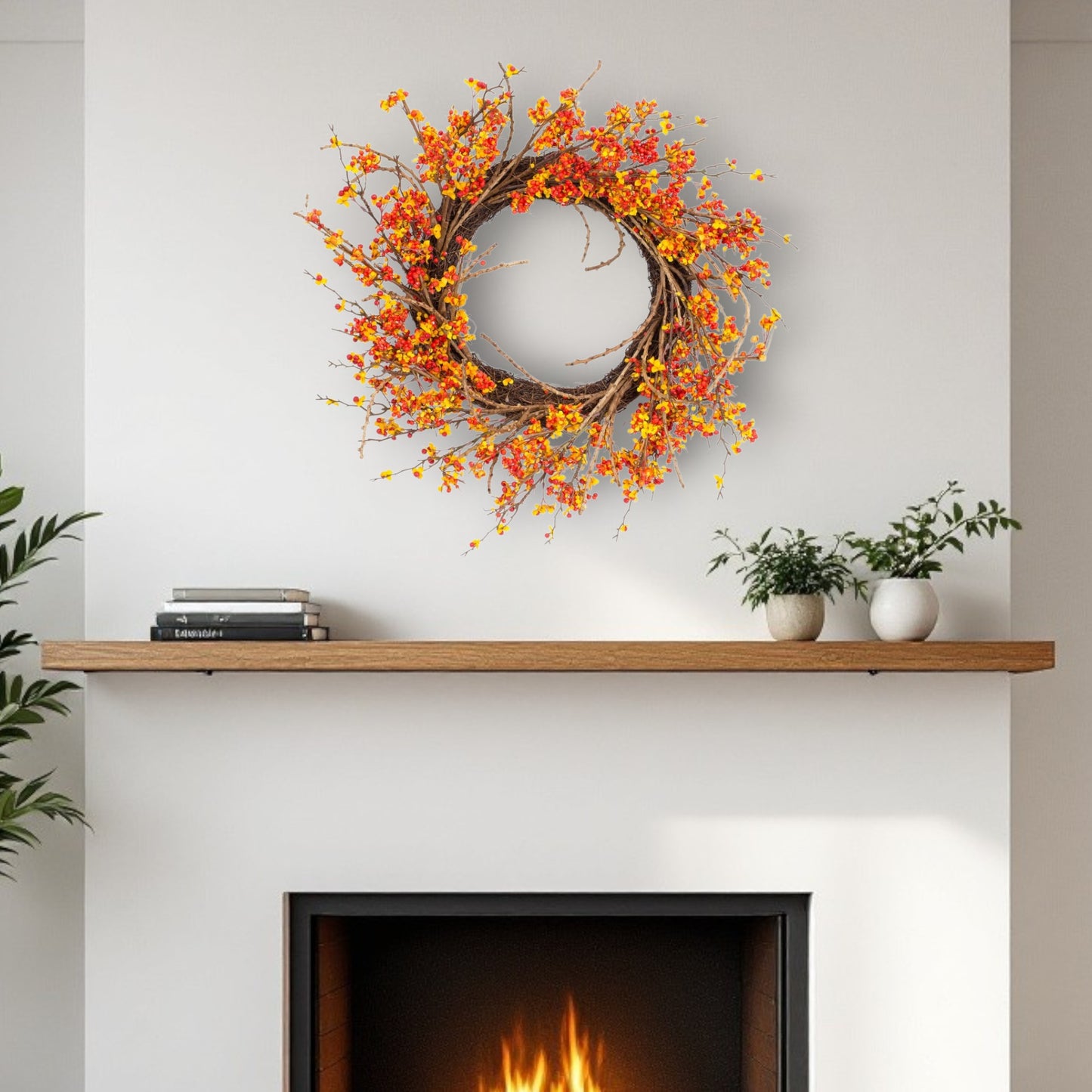 25" Orange Red Artificial Fall Twig Wreath