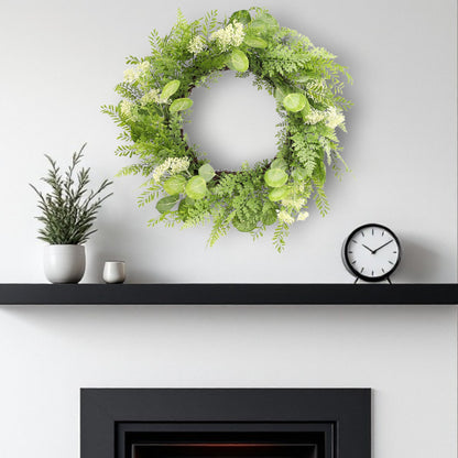 28" Green and White Artificial Fern Wreath