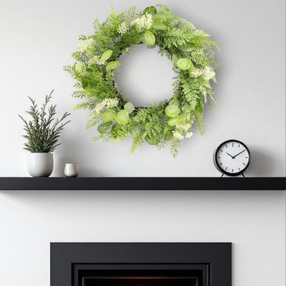 28" Green And White Fern Artificial Wreath
