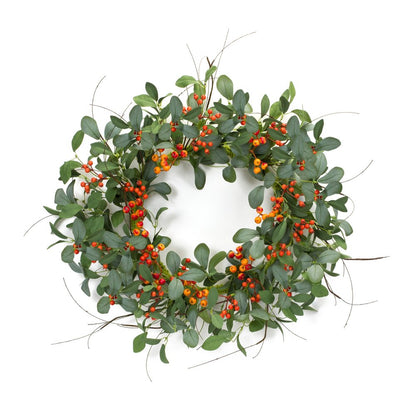 21" Green And Orange Berry Foliage And Twig Artificial Wreath