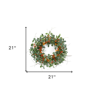 21" Green and Orange Artificial Mixed Assortment Wreath