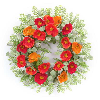 19" Red Orange Artificial Poppy Wreath