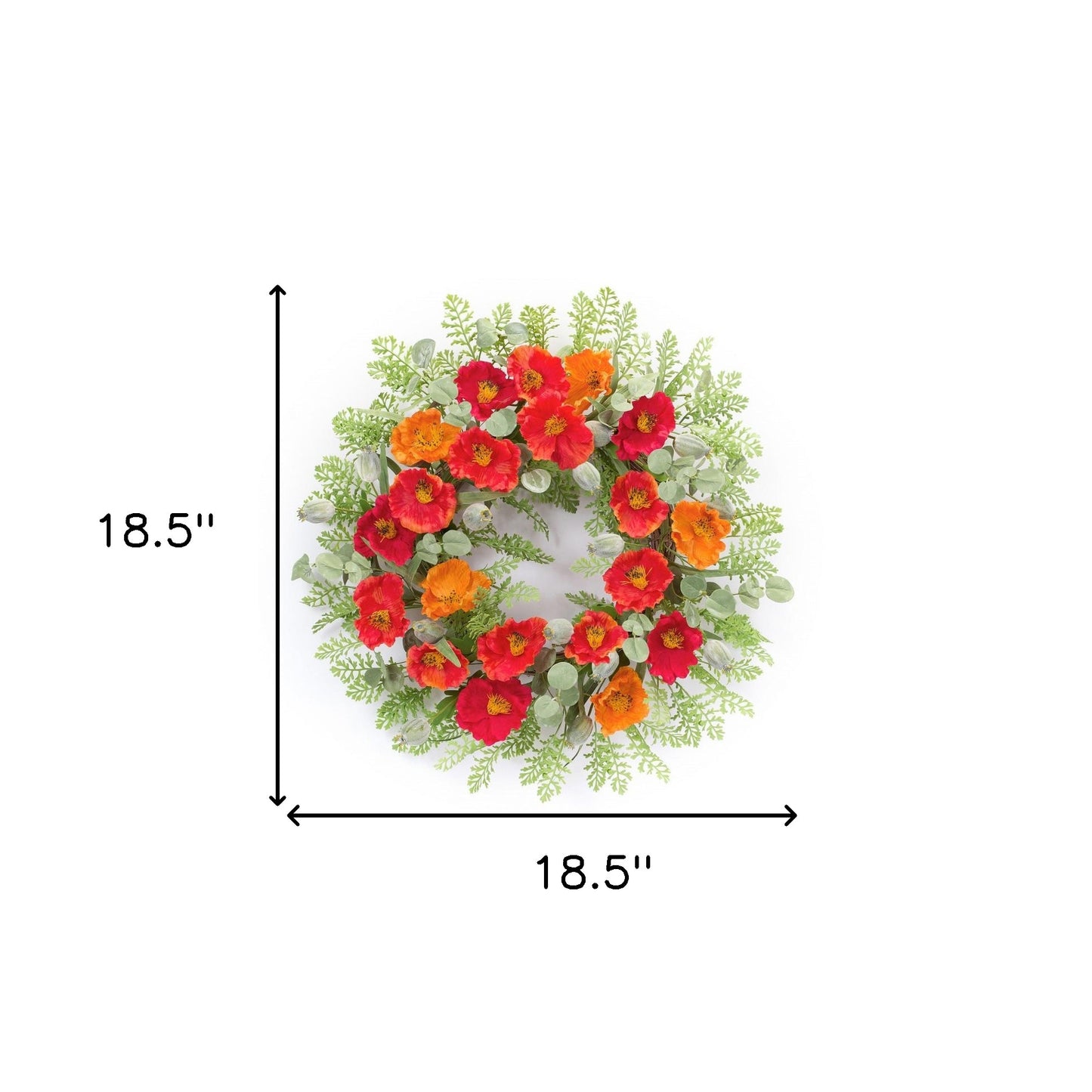 19" Red Orange Artificial Poppy Wreath