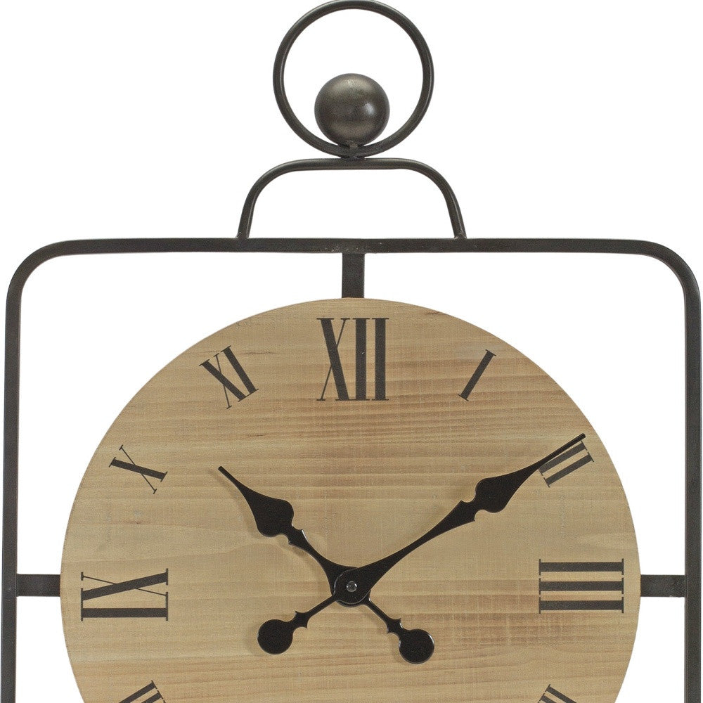 18" Square Brown and Black Wood and Solid Wood Analog Wall Clock