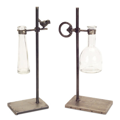 Set of Two Clear and Black Metal and Glass Apothecary Jar