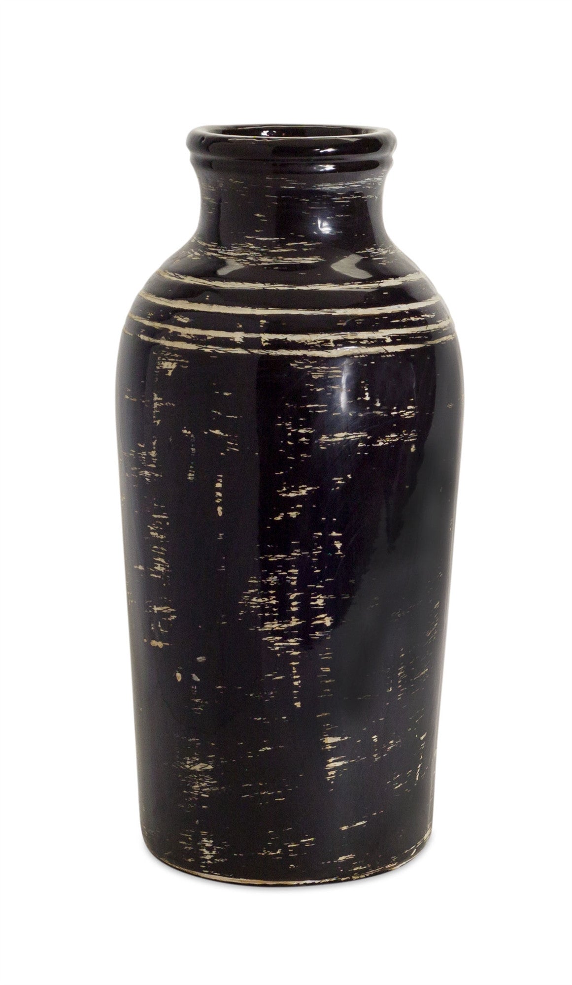 18" Black and Ivory Striped Urn Ceramic Floor Vase