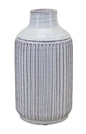 10" Off White Terracotta Striped Cylinder Table Vase