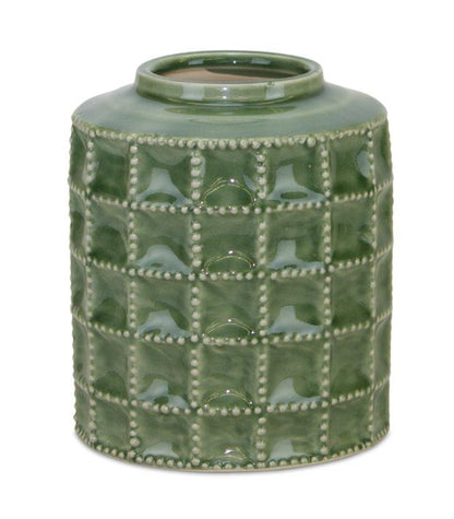 7" Green Terracotta Geometric Cylinder Table Vase