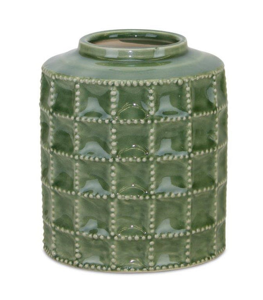 7" Green Terracotta Geometric Cylinder Table Vase