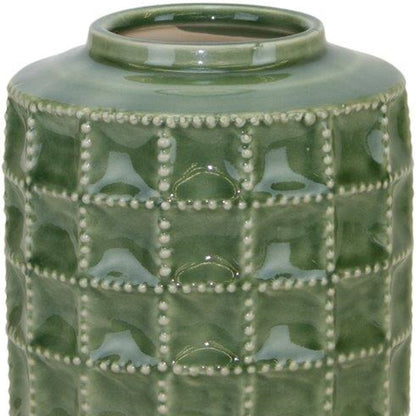 7" Green Terracotta Geometric Cylinder Table Vase