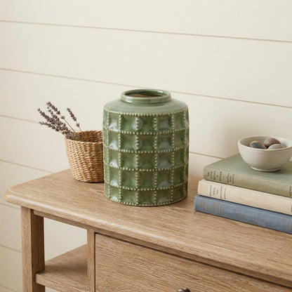 7" Green Terracotta Geometric Cylinder Table Vase