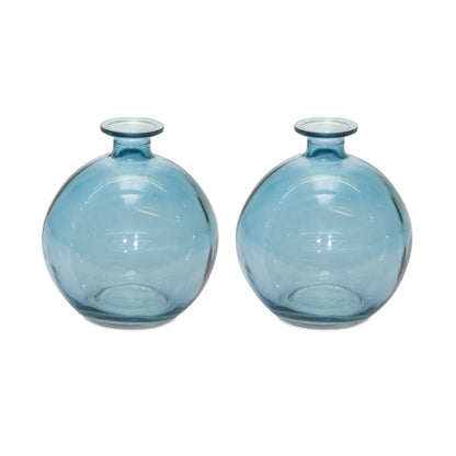 Set of Two Blue Glass Round Table Vase