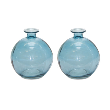 Set of Two Blue Glass Round Table Vase