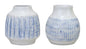 Set of Two White and Blue Ceramic Striped Round Table Vase