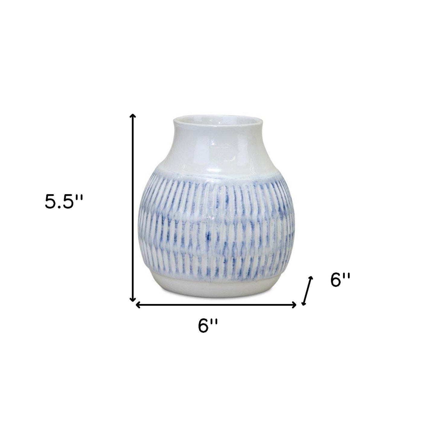 Set of Two White and Blue Ceramic Striped Round Table Vase