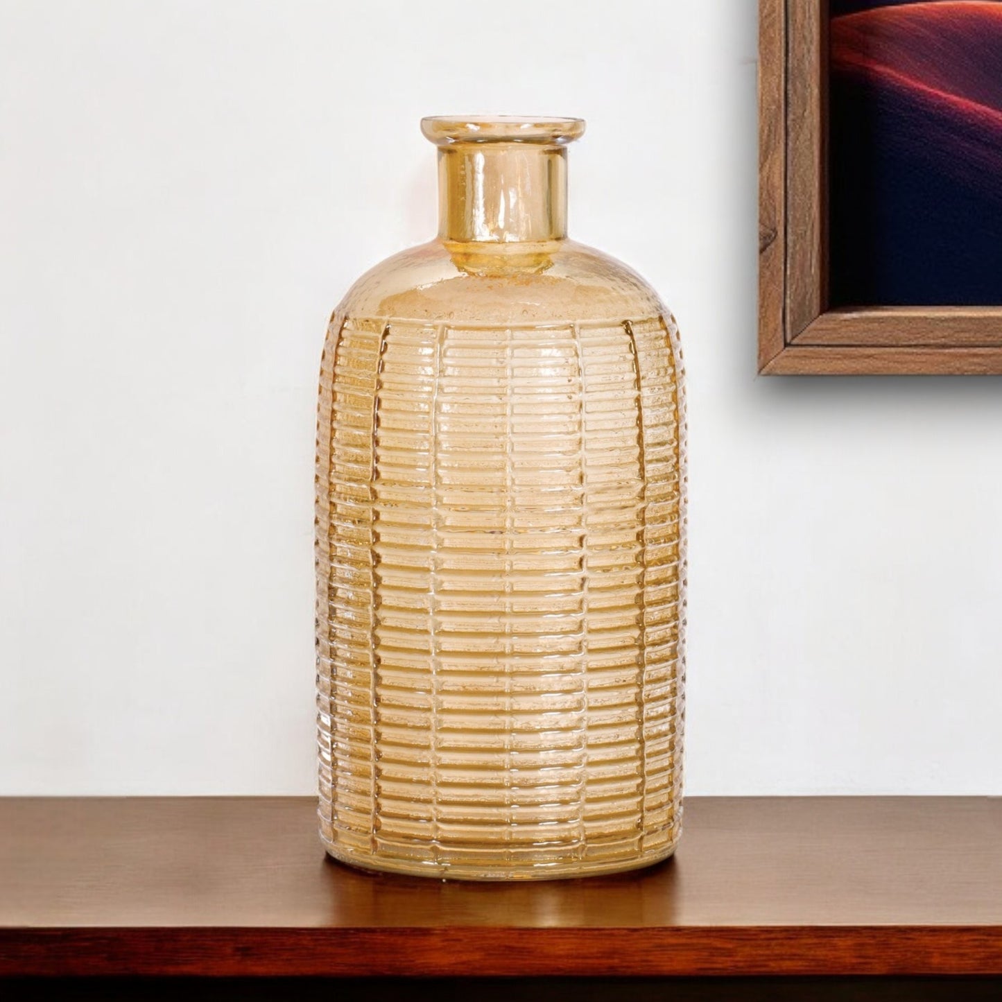 10" Orange Ribbed Cylinder Glass Table Vase