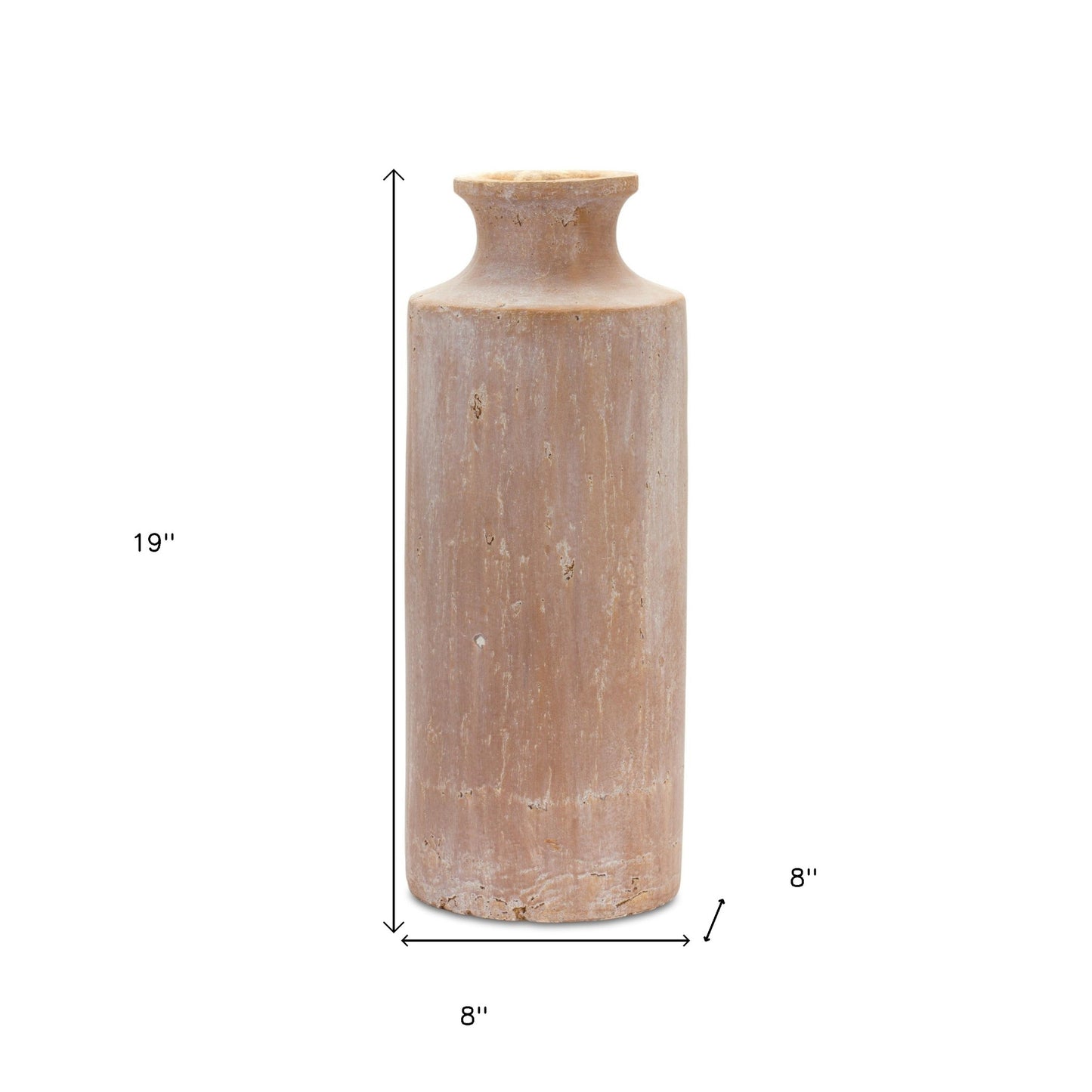 19" Beige Terracotta Cylinder Floor Vase