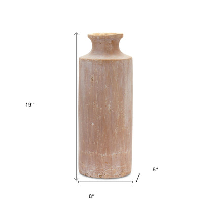 19" Beige Terracotta Cylinder Floor Vase