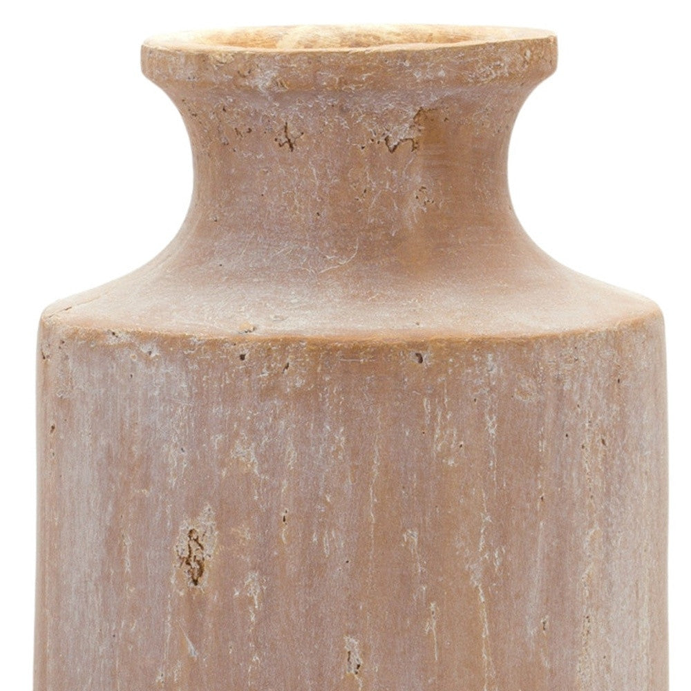 19" Beige Terracotta Cylinder Floor Vase