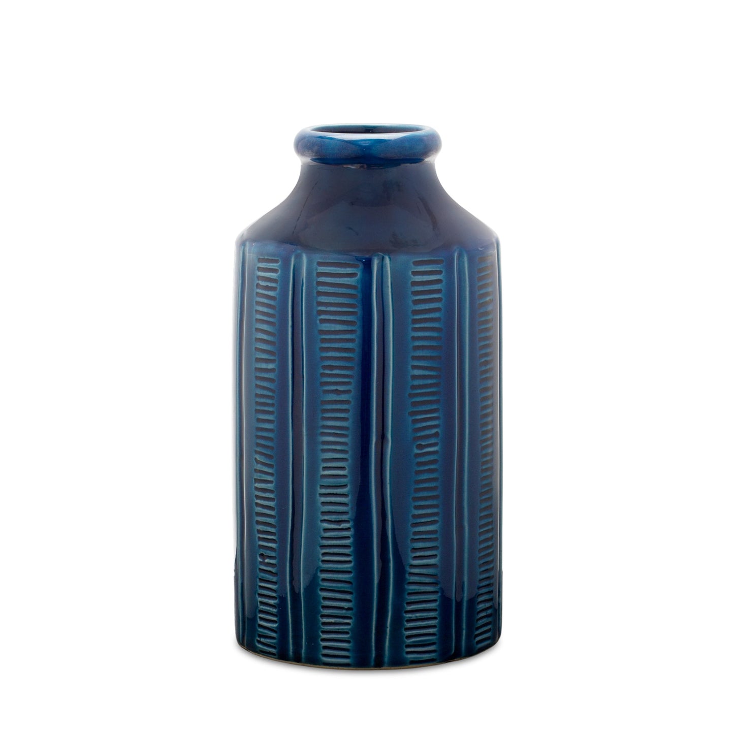 11" Blue Ribbed Round Terracotta Table Vase