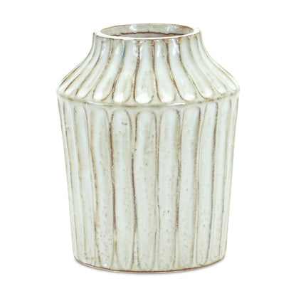 8" Beige Terracotta Striped Cylinder Table Vase