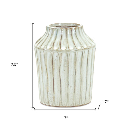 8" Beige Terracotta Striped Cylinder Table Vase